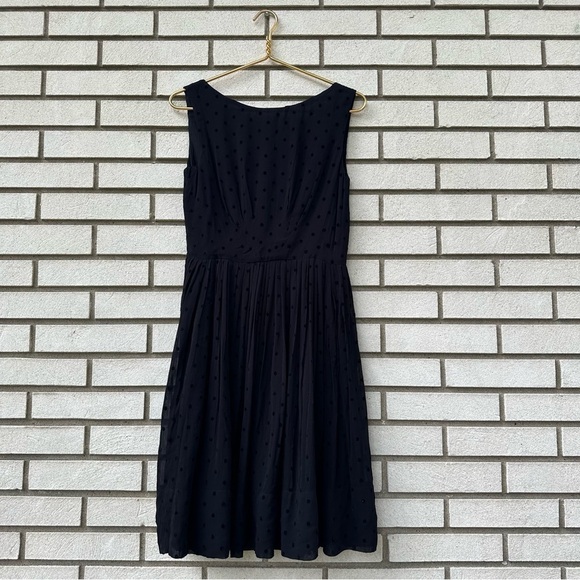 Emily & Fin Abigail Black Velvet Polka Dot Fit & Flare Dress Size S Pockets - Picture 3 of 15